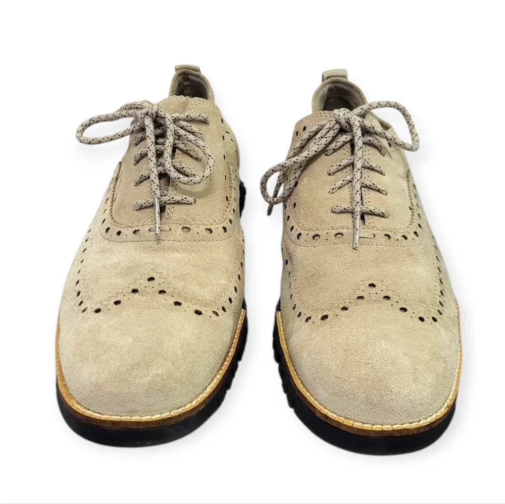COLE HAAN ZEROGRAND Wingtip Oxford Suede Beige Tan 10.5